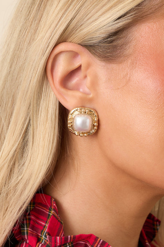 Forever Treasured Gold & Pearl Square Stud Earrings