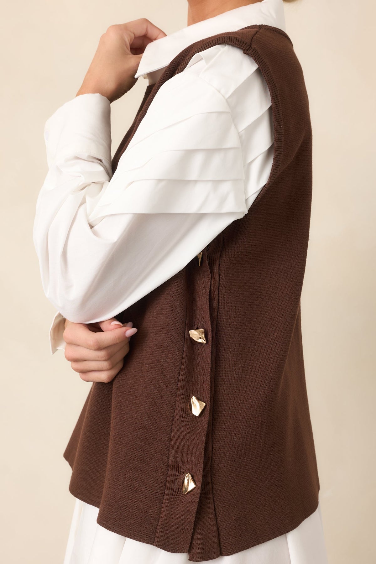 Margin Notes Chocolate Brown Knit Sleeveless Sweater Top