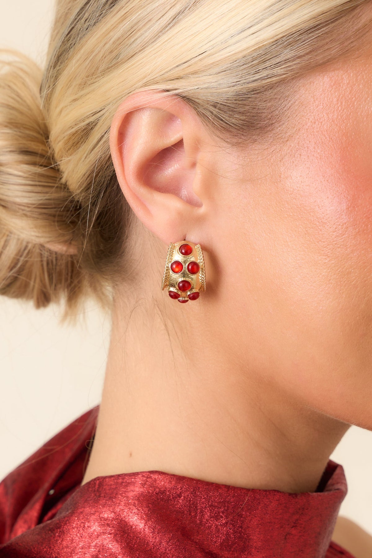 Nothing But High Hopes Gold & Red Stone Hoop Earrings