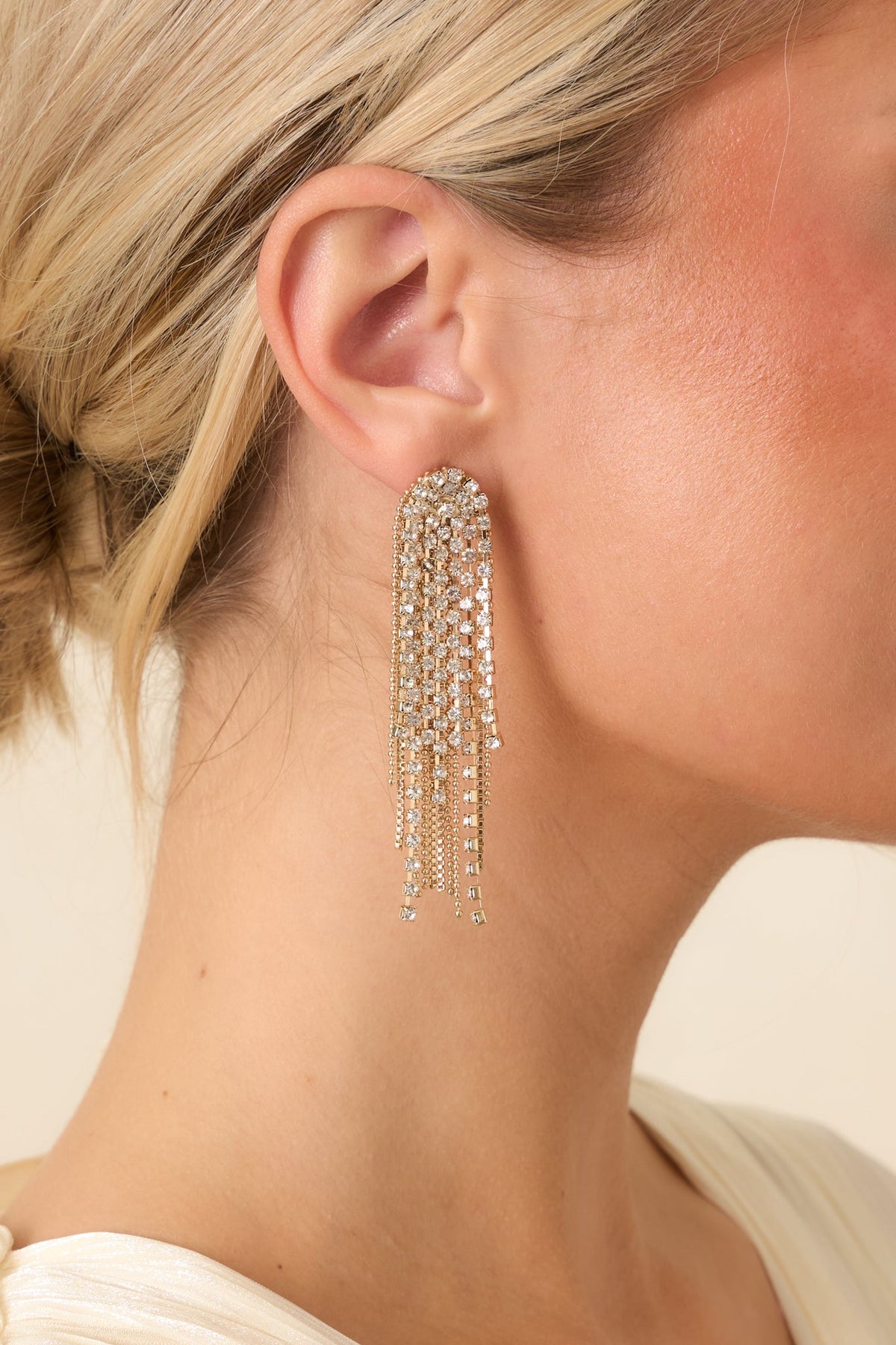Stealing the Spotlight Gold & Crystal Fringe Earrings