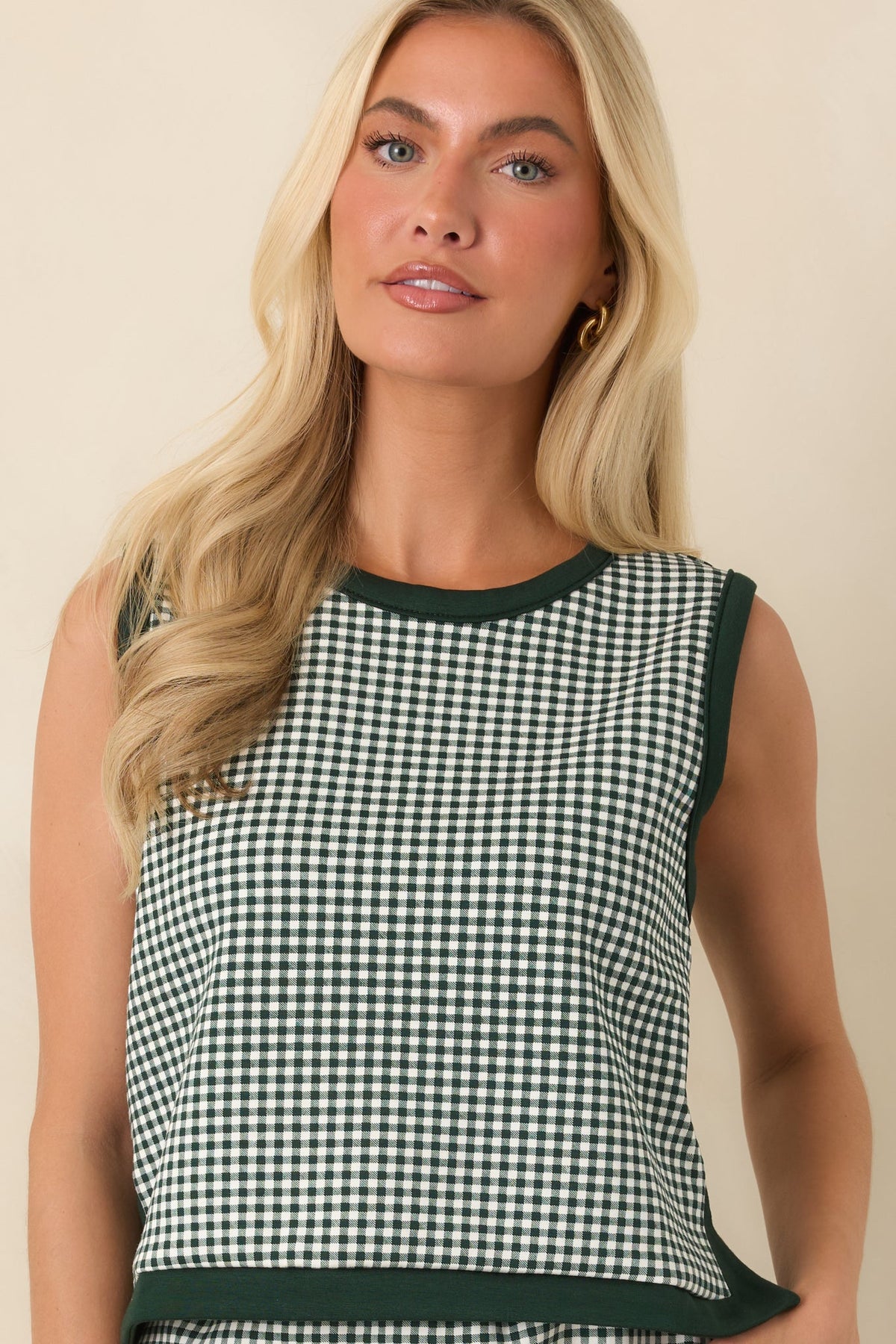 Check the Agenda Hunter Green Gingham Contrast Trim Sleeveless Top