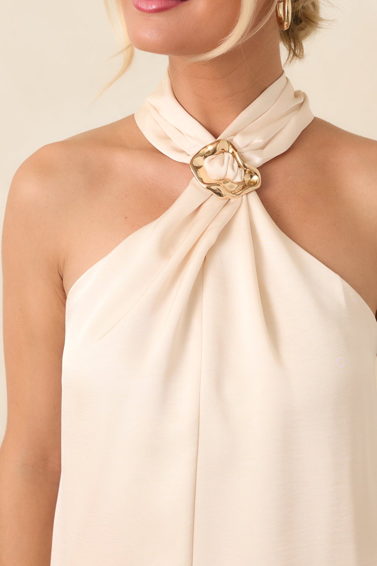 Draped In Myth Ivory Halter Ring Detail Blouse