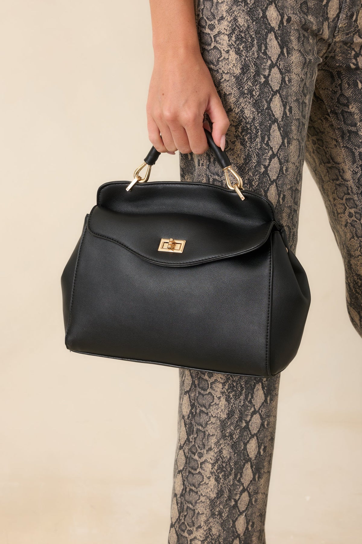 If You Insist Black Faux Leather Twist Lock Handbag