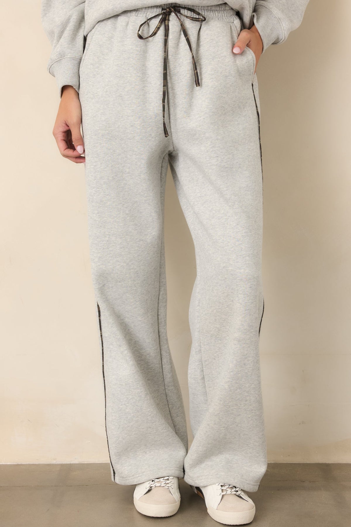 Cozy Club Heather Grey Plaid Stripe Sweatpants