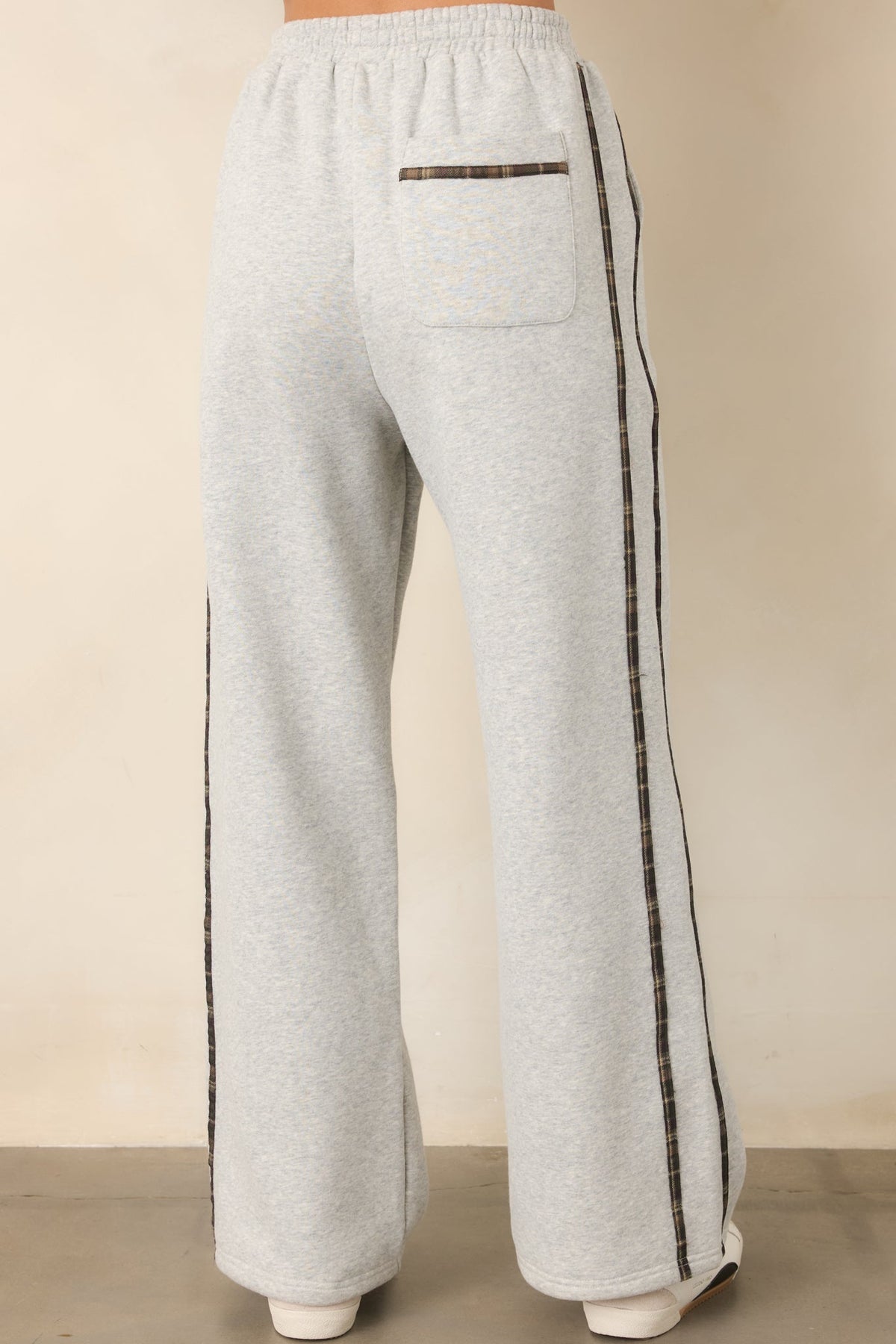 Cozy Club Heather Grey Plaid Stripe Sweatpants