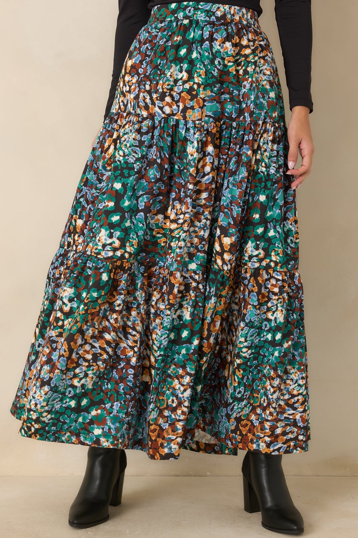 Prosperina Wintour Black Multi Urban Jungle Cotton Maxi Skirt