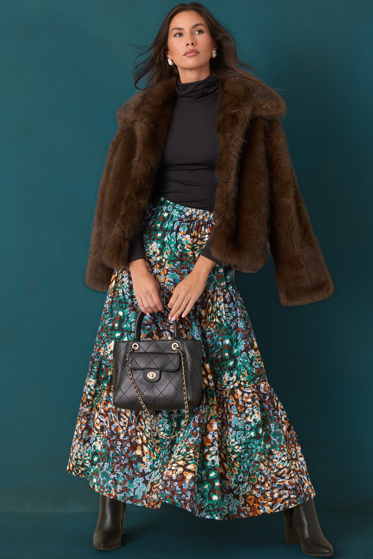 Prosperina Wintour Black Multi Urban Jungle Cotton Maxi Skirt