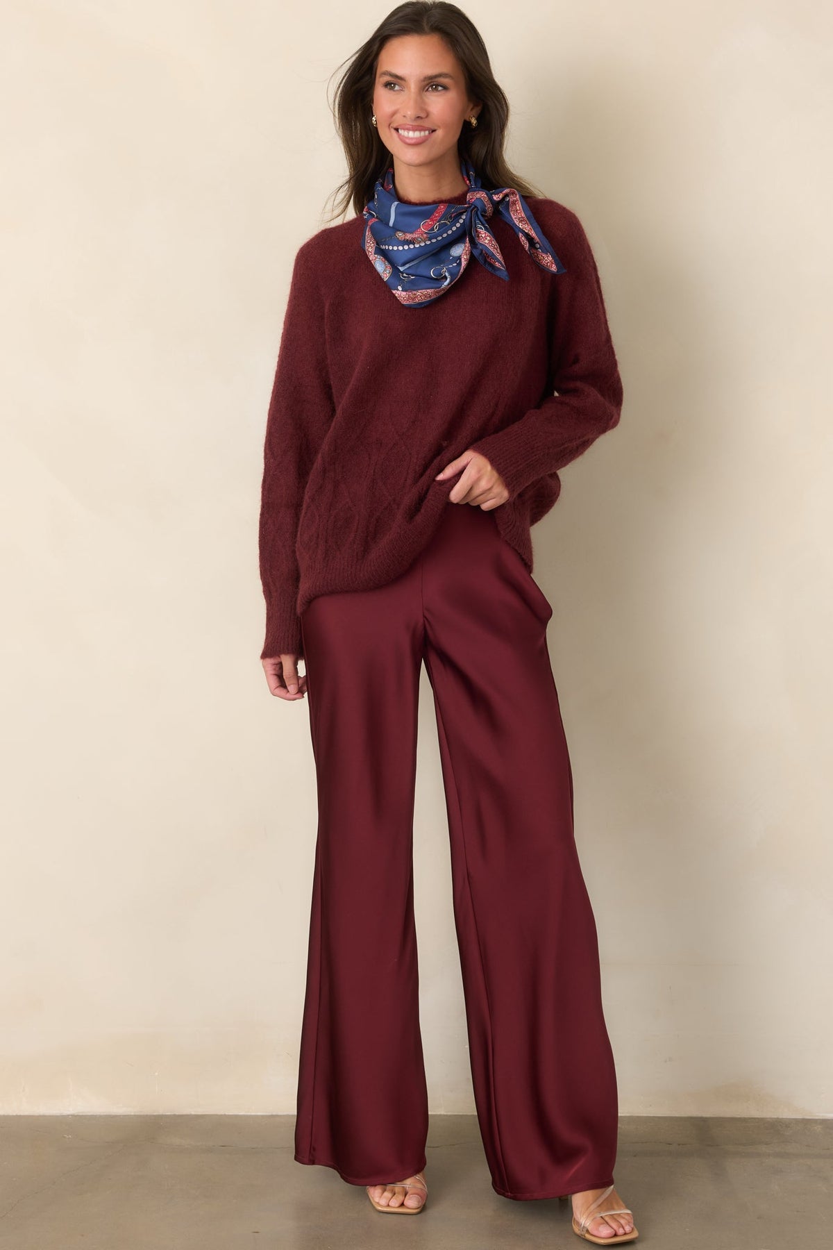 A Whole New Direction Wine Red Satin Wide Leg Pants