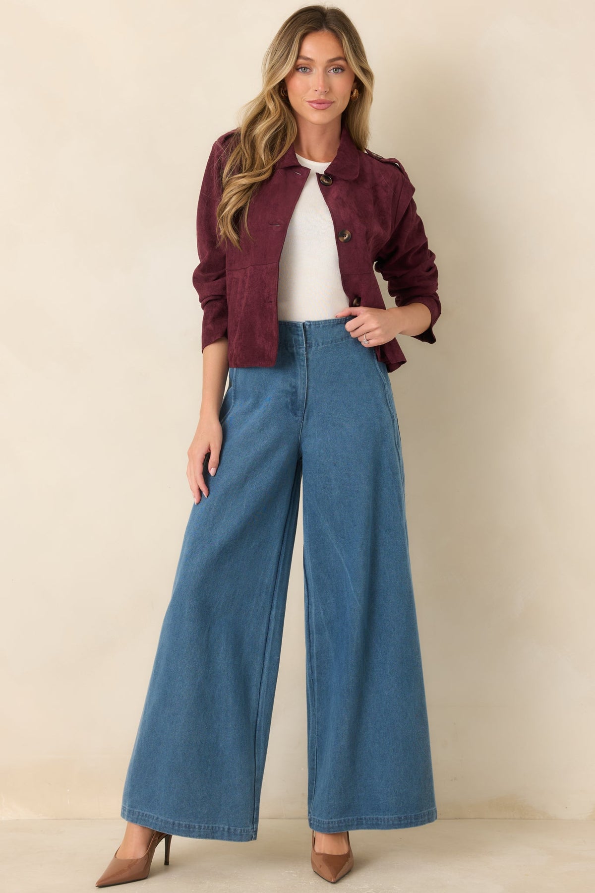 Curve Appeal Medium Wash Scalloped Edge Wide Leg Jeans
