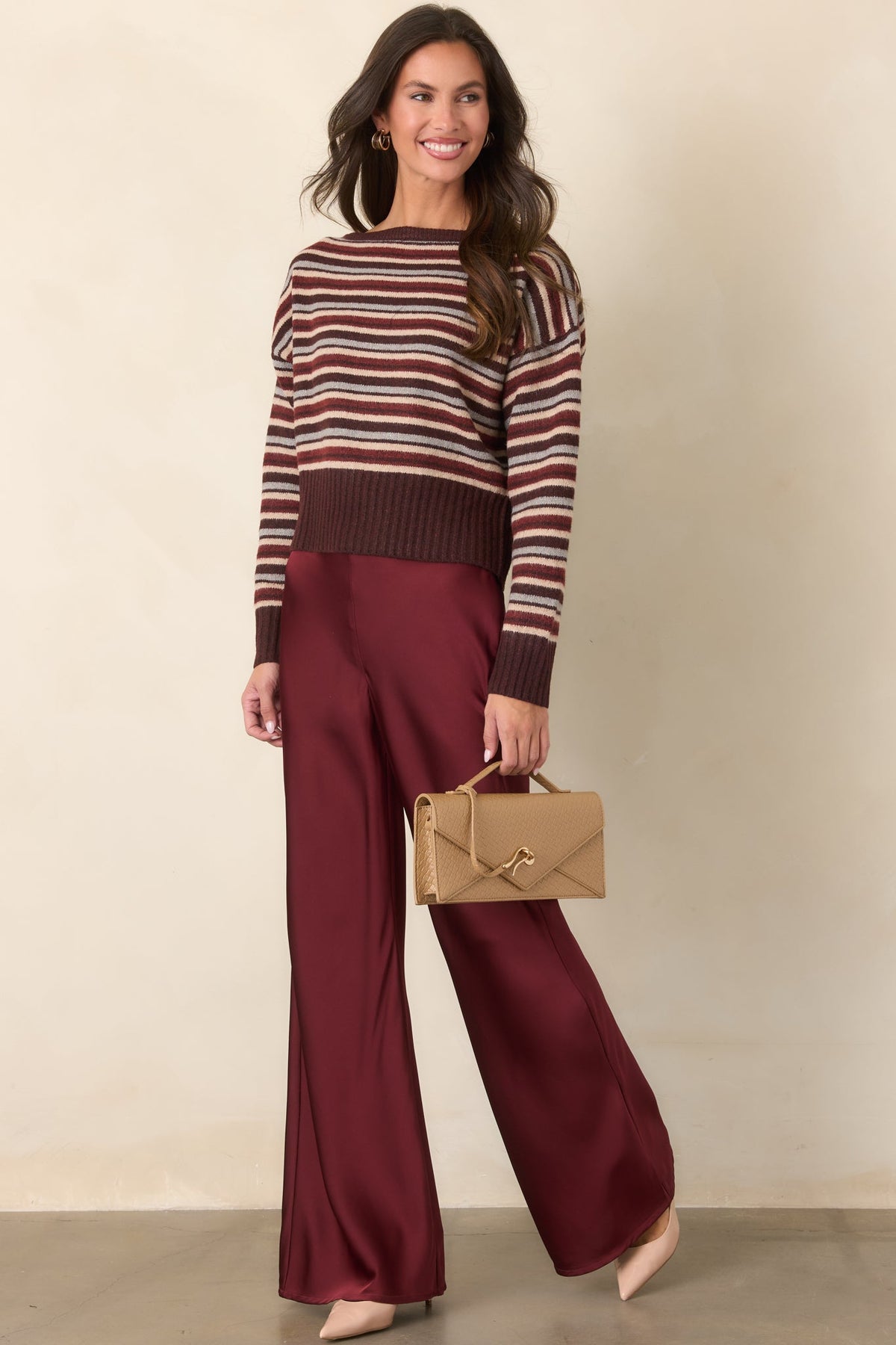 A Whole New Direction Wine Red Satin Wide Leg Pants