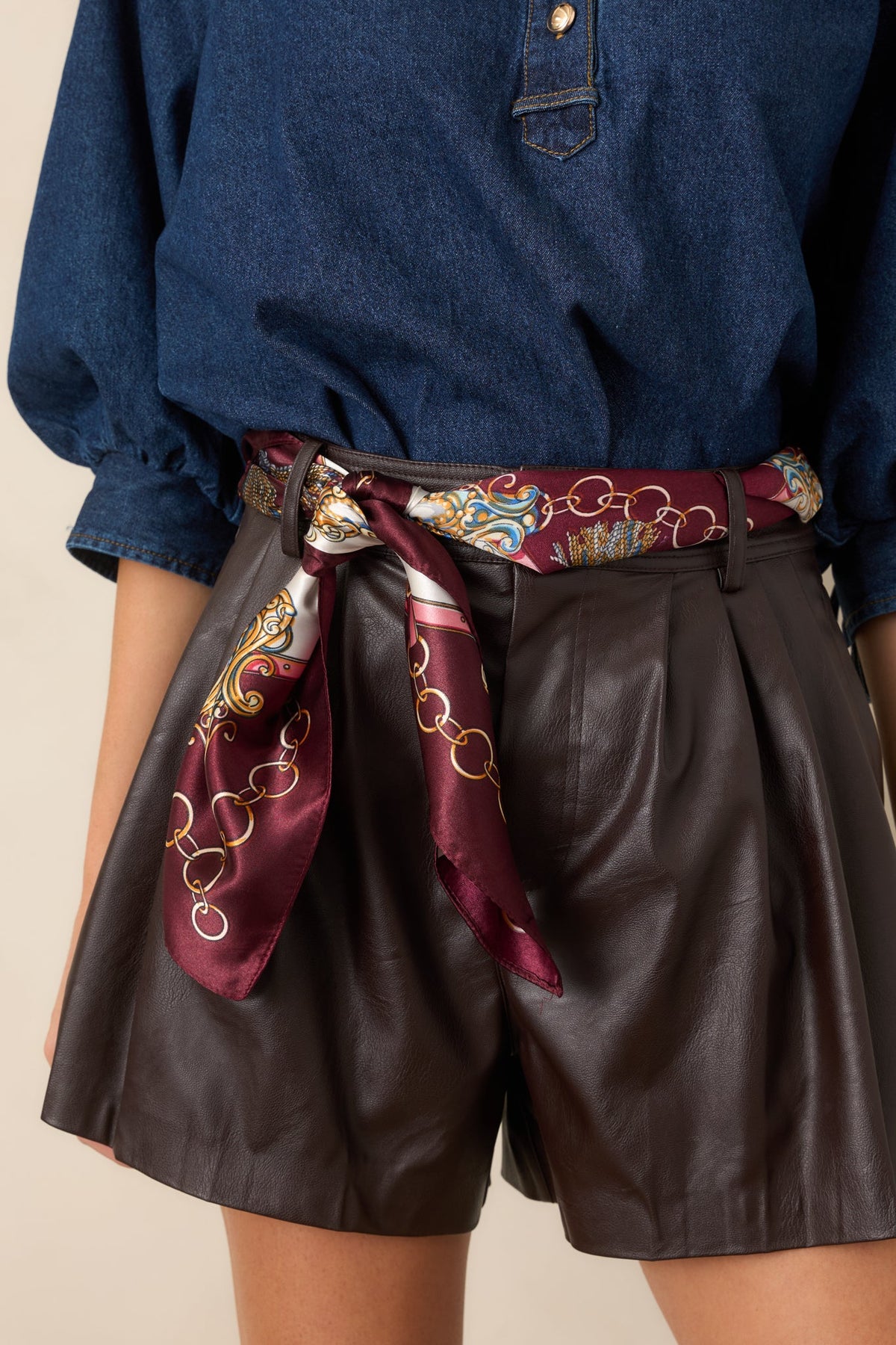 ASTR the Label Atherton Brown Faux Leather Pleated Shorts