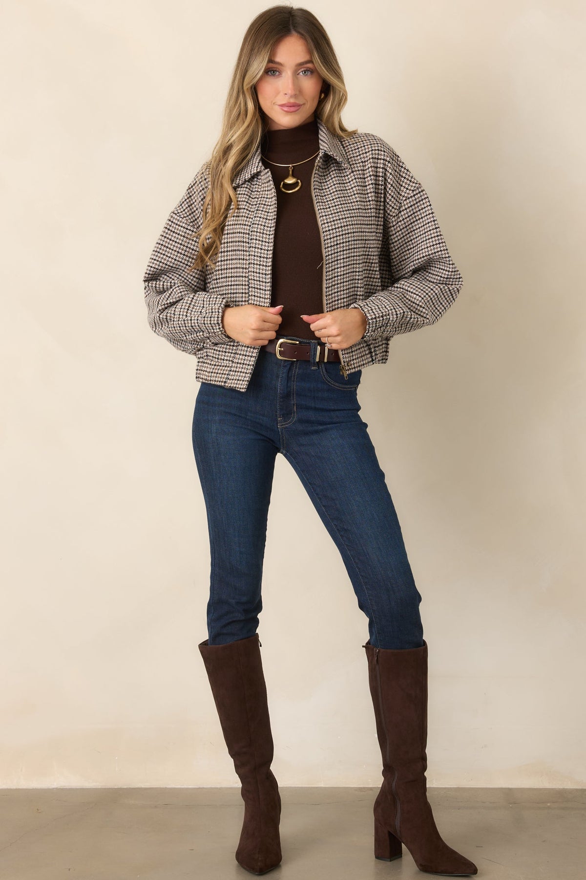 That’s How It’s Done Brown & Black Houndstooth Cropped Jacket