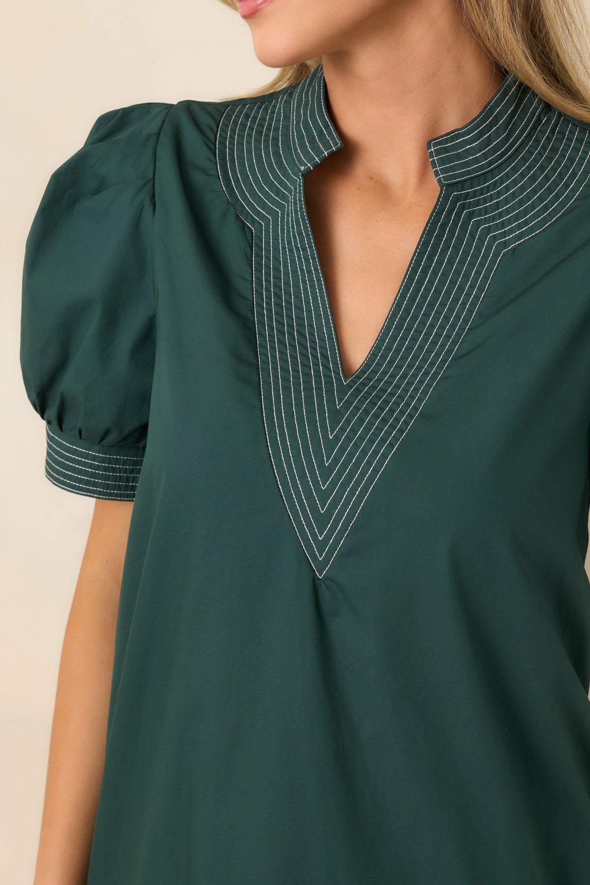She Makes a Strong Point Hunter Green Contrast Stitch Cotton Midi Dress