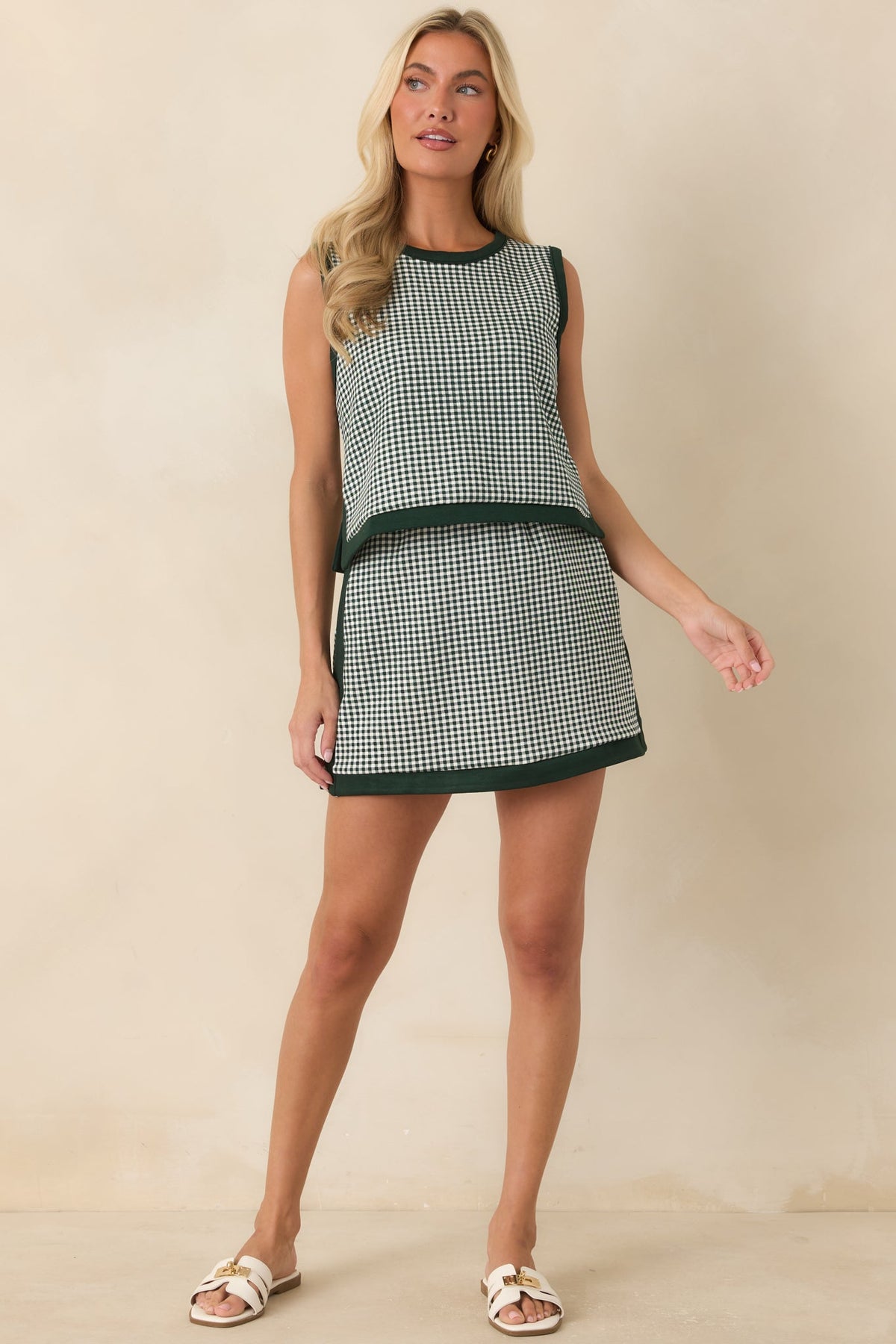 Check the Agenda Hunter Green Gingham Contrast Trim Skort