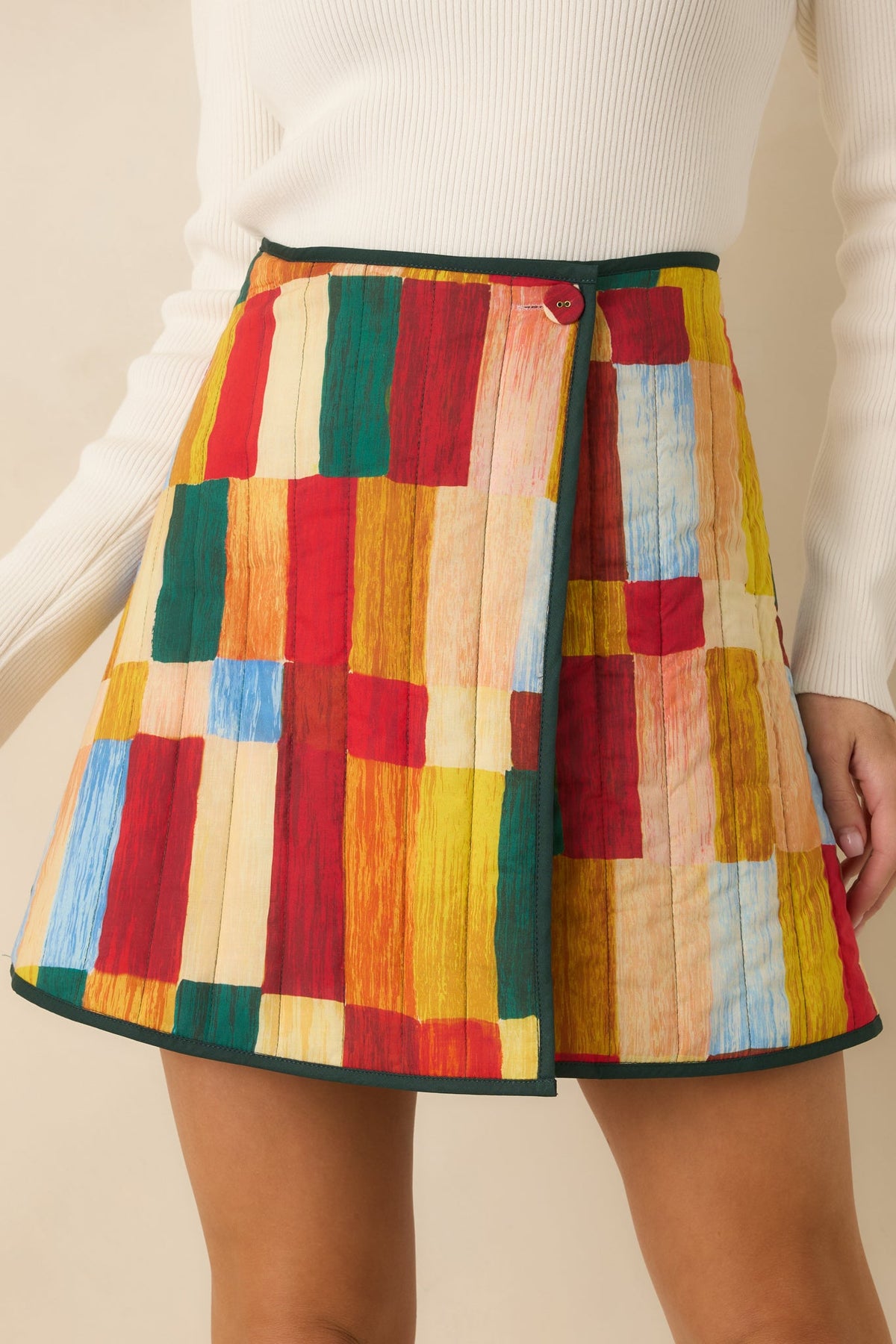Prosperina Vionette Green Multi Cotton Reversible Wrap Mini Skirt