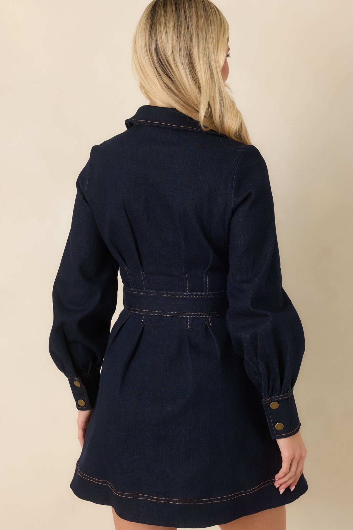 En Saison Carol Dark Indigo Denim Floral Embroidered Mini Dress