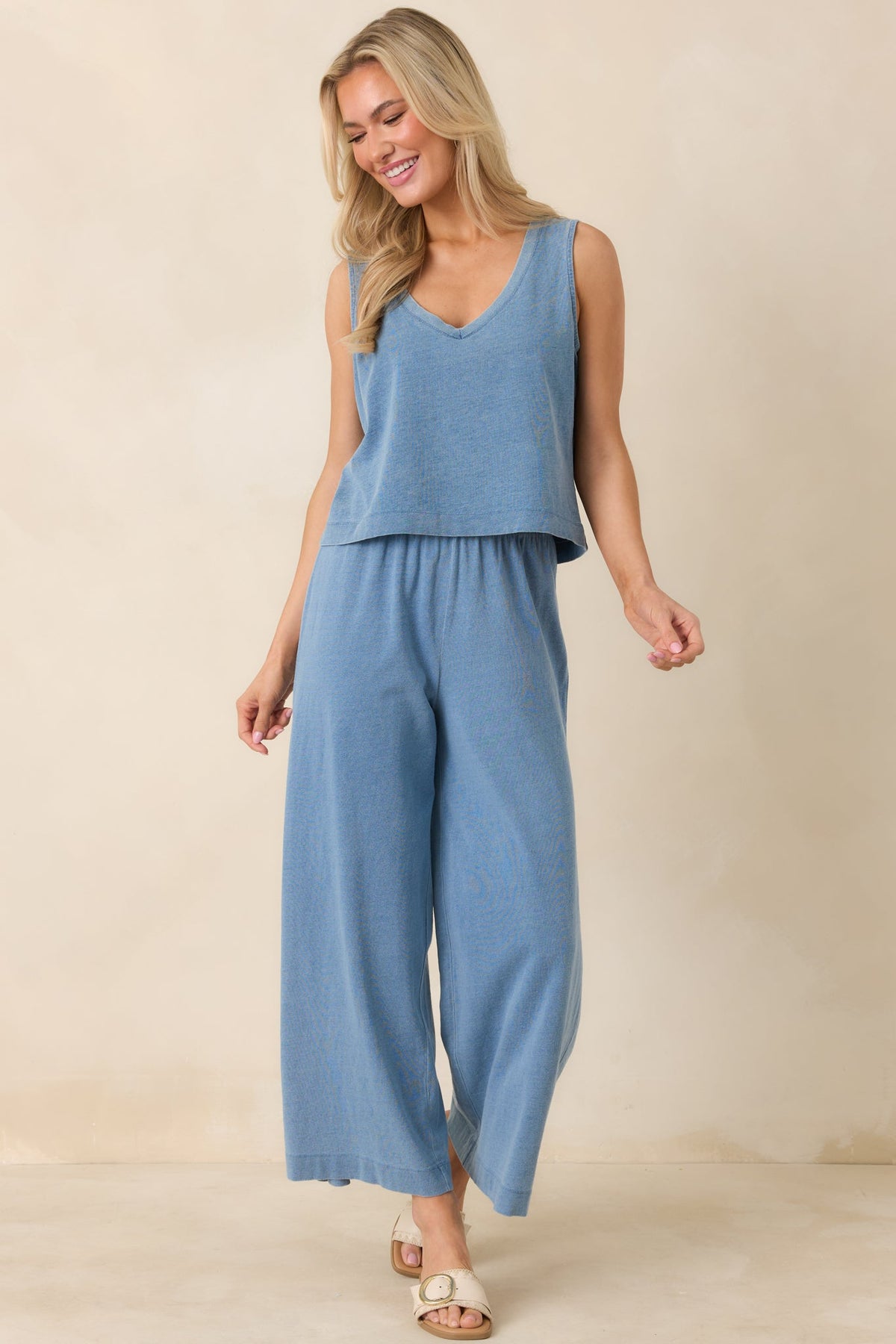 Z Supply Sloane Washed Indigo Cotton Jersey Denim V-Neck Tank