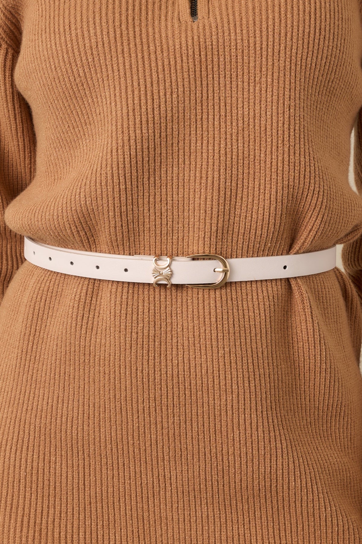 The Finishing Line Ivory Slim Faux Leather Belt