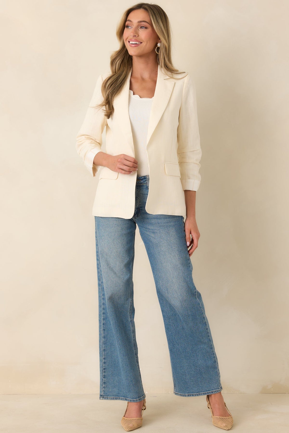Boardwalk Executive Ivory Linen Blend 3/4 Sleeve Blazer