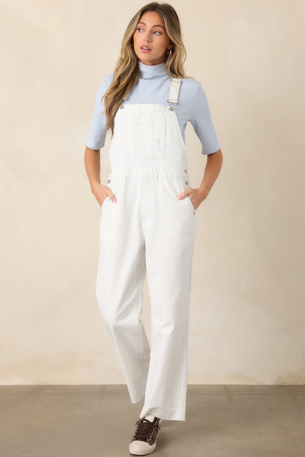 FRNCH Mermadia Ivory & Sky Blue Stripe Cotton Overalls