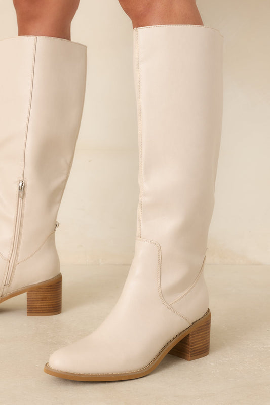 For Good Reason Ivory Smooth Faux Leather Knee High Boots