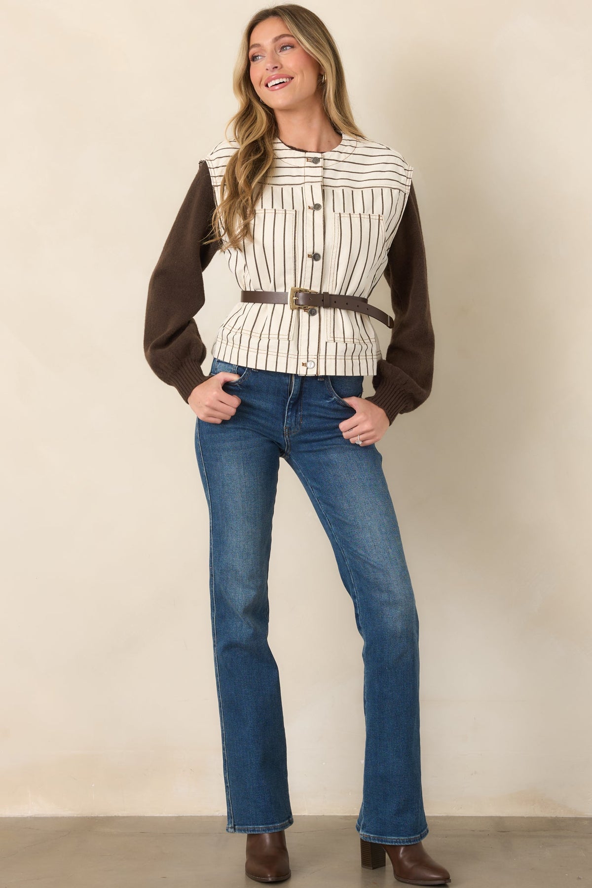 FRNCH Kenwood Ivory Pinstripe Cotton Vest