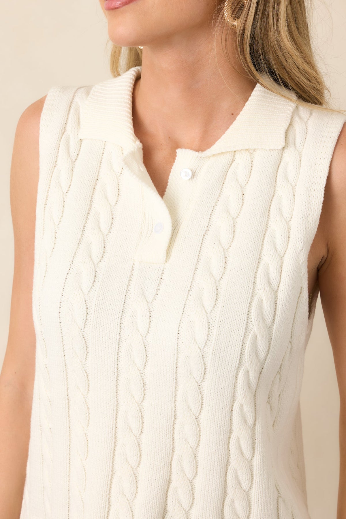 In No Particular Order Ivory Cotton Cable Knit Sweater Vest