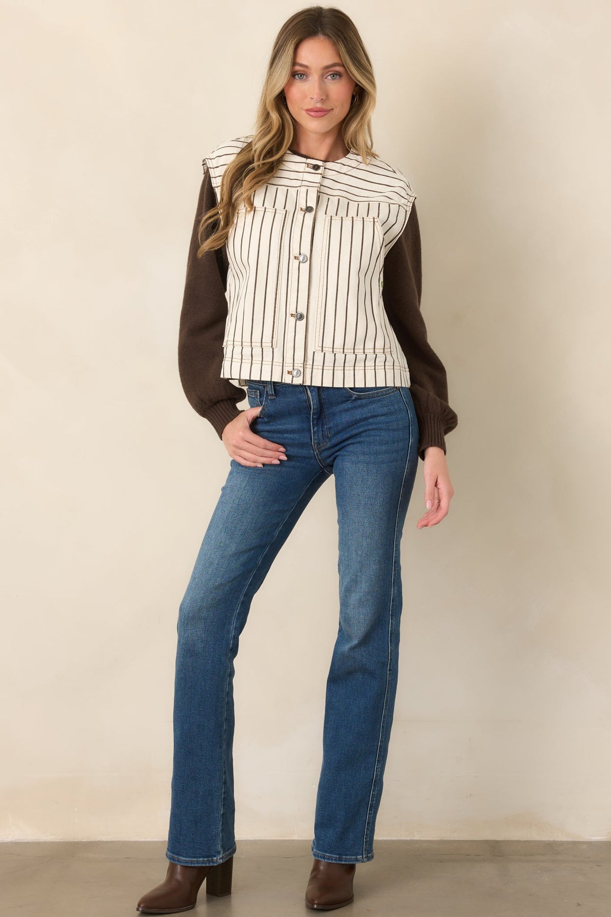 FRNCH Kenwood Ivory Pinstripe Cotton Vest