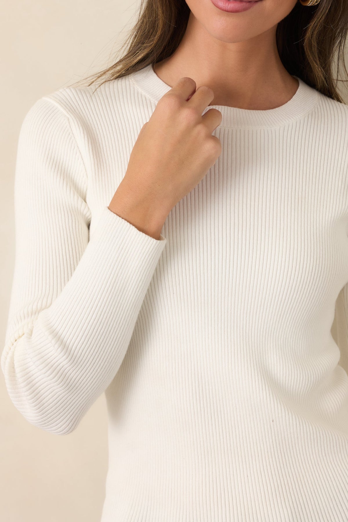 Prosperina Rory Ivory Ribbed Cotton Long Sleeve Top
