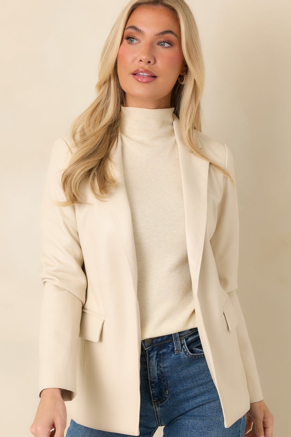 Quite Persuasive Ivory Faux Leather Blazer