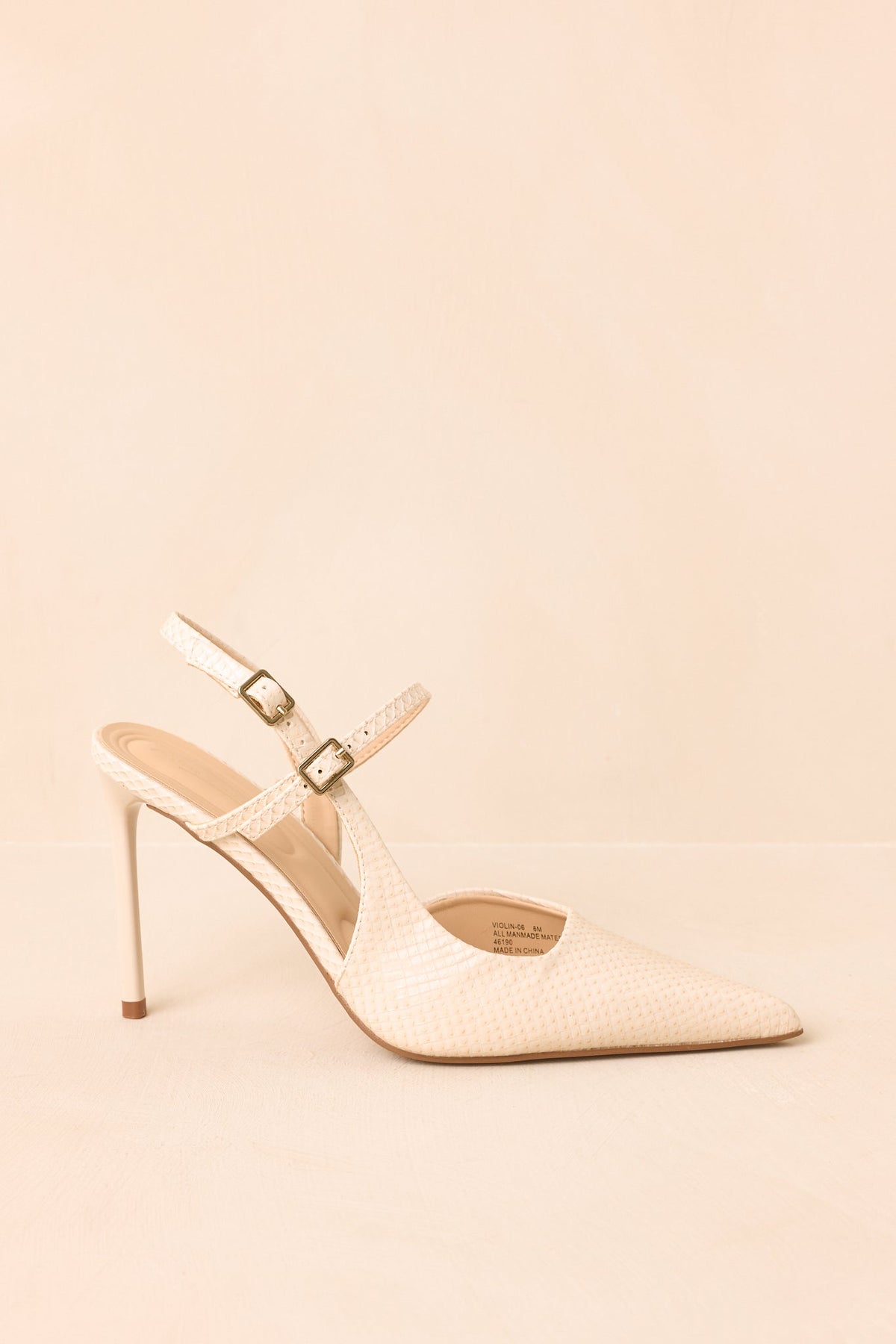 Take Your Place Ivory Faux Snakeskin Double Strap Slingback Pumps