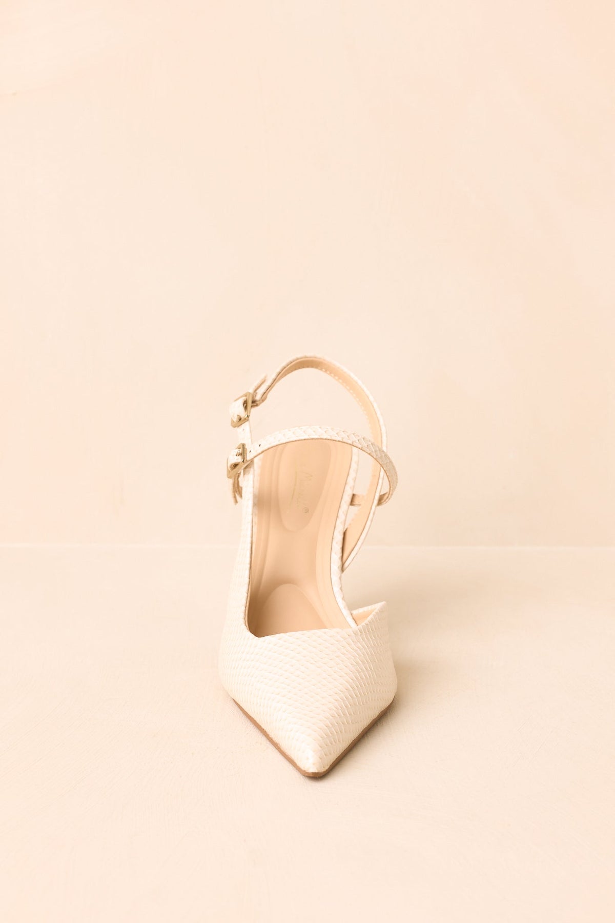 Take Your Place Ivory Faux Snakeskin Double Strap Slingback Pumps