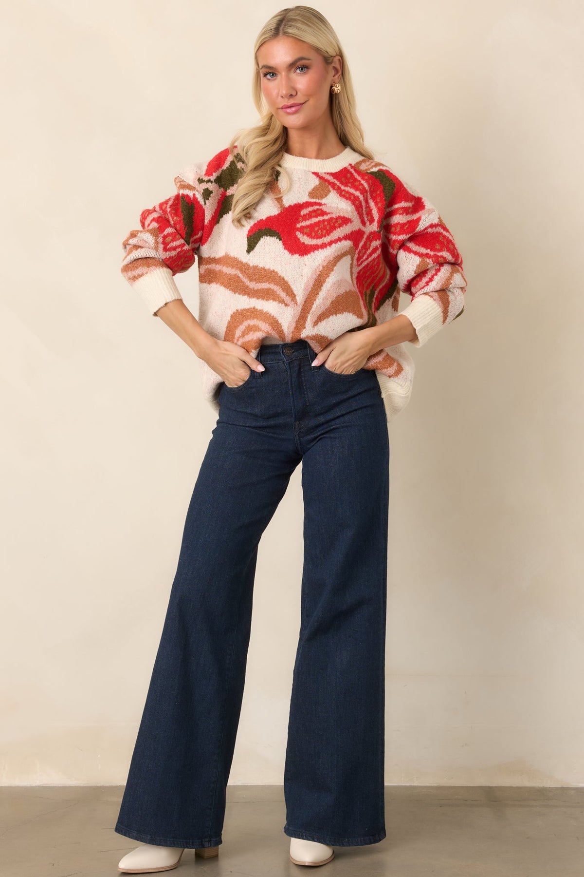 Bloom Out Loud Ivory Multi Floral Knit Sweater