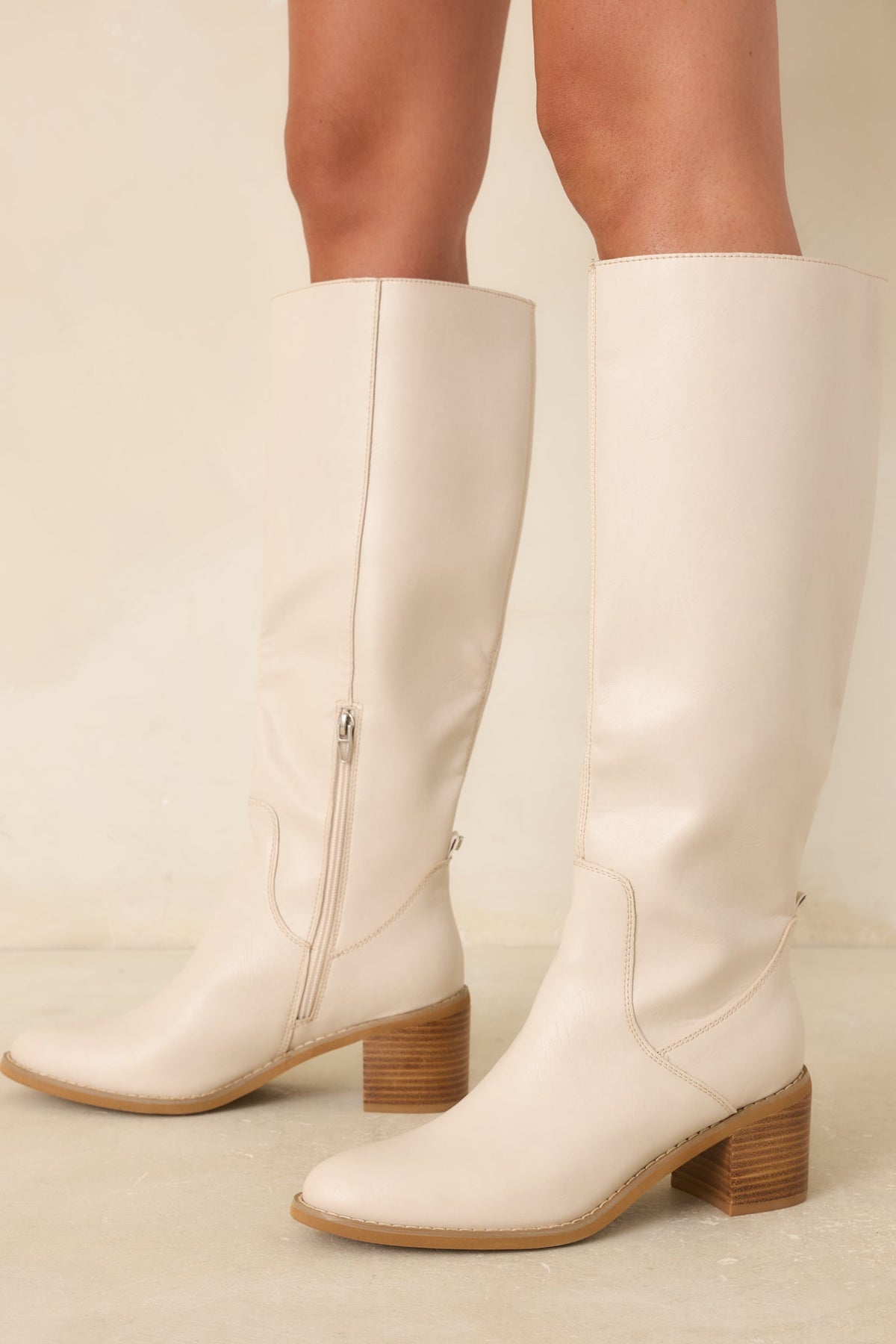 For Good Reason Ivory Smooth Faux Leather Knee High Boots