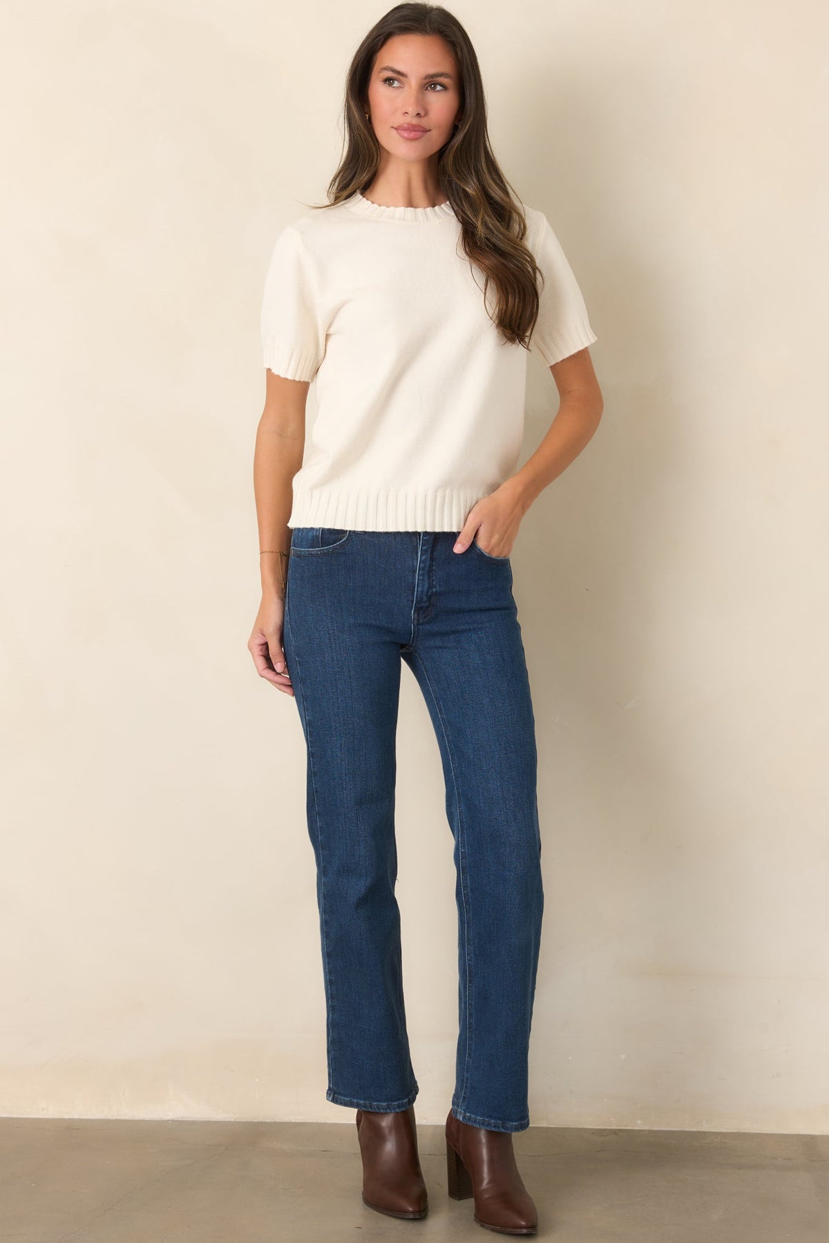 Astrid Maisie Ivory Knit Short Sleeve Sweater