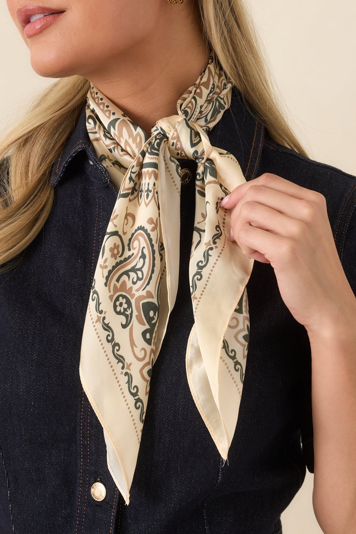 A Pattern of Distinction Ivory Multi Paisley Print Square Scarf
