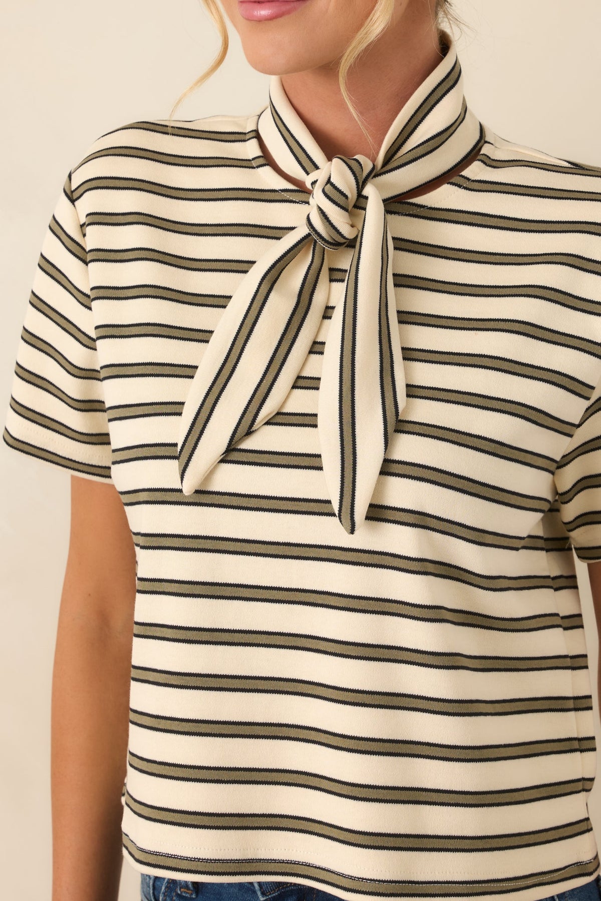 Easy Company Olive & Ivory Striped Cotton Tee