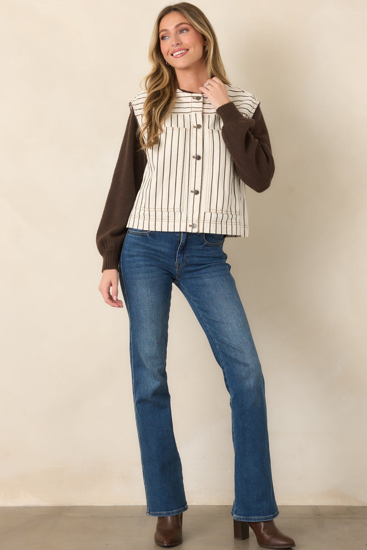 FRNCH Kenwood Ivory Pinstripe Cotton Vest