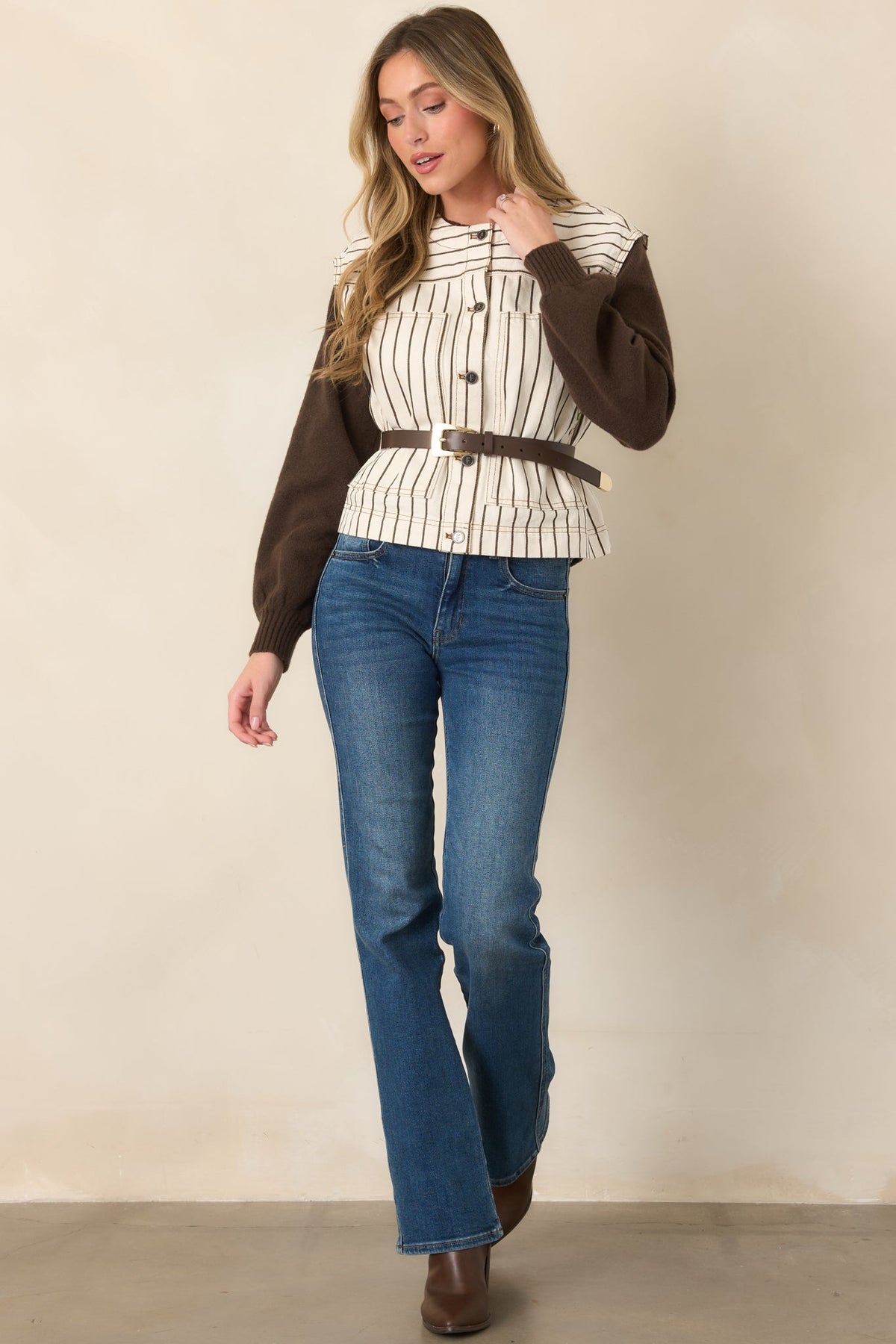 FRNCH Kenwood Ivory Pinstripe Cotton Vest