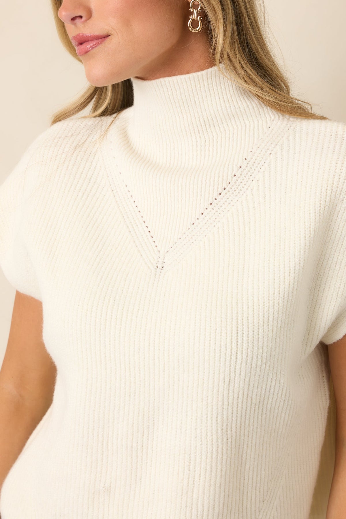 Cool Intentions Ivory Ribbed Knit Mockneck Cap Sleeve Sweater