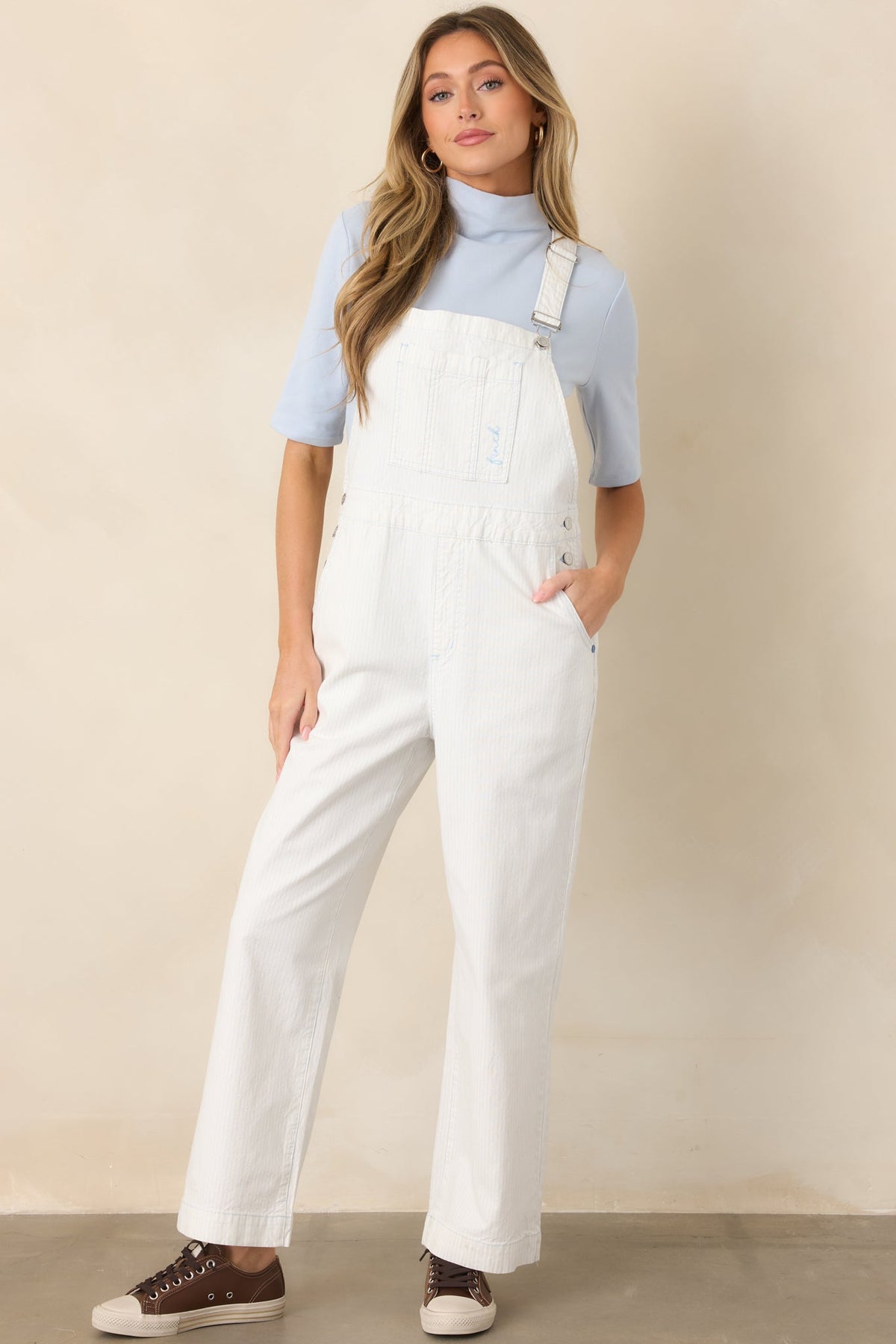 FRNCH Mermadia Ivory & Sky Blue Stripe Cotton Overalls