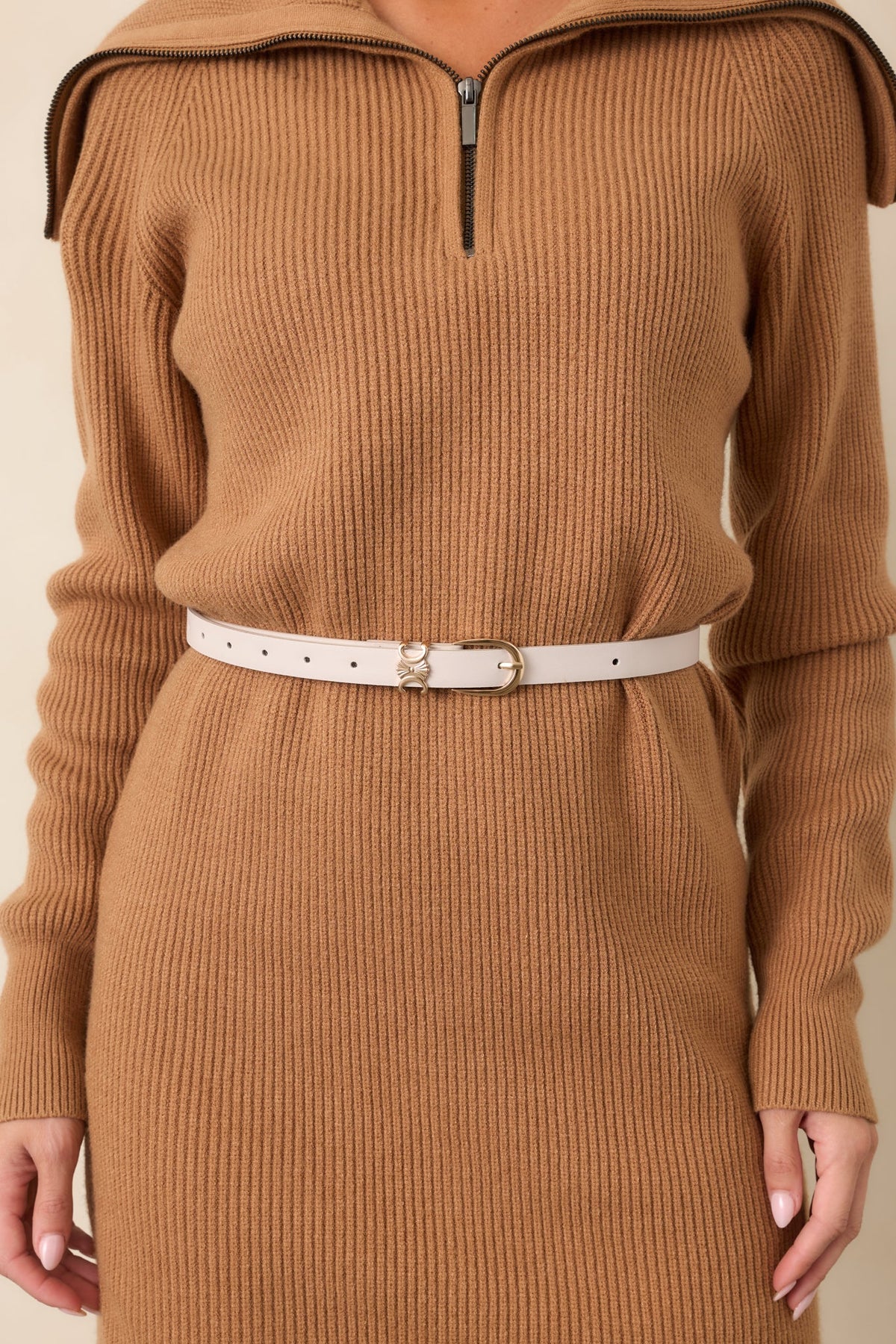 The Finishing Line Ivory Slim Faux Leather Belt