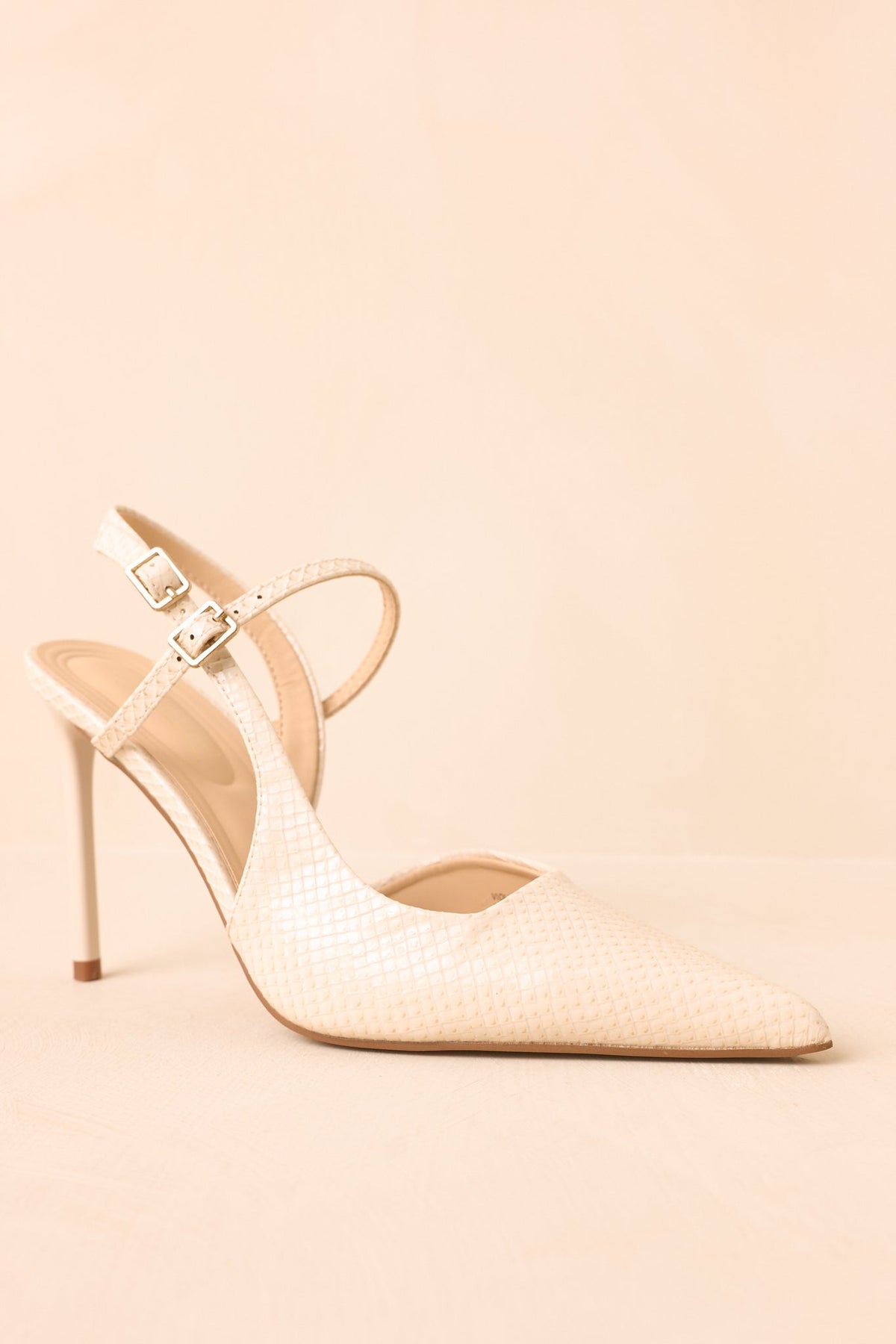 Take Your Place Ivory Faux Snakeskin Double Strap Slingback Pumps