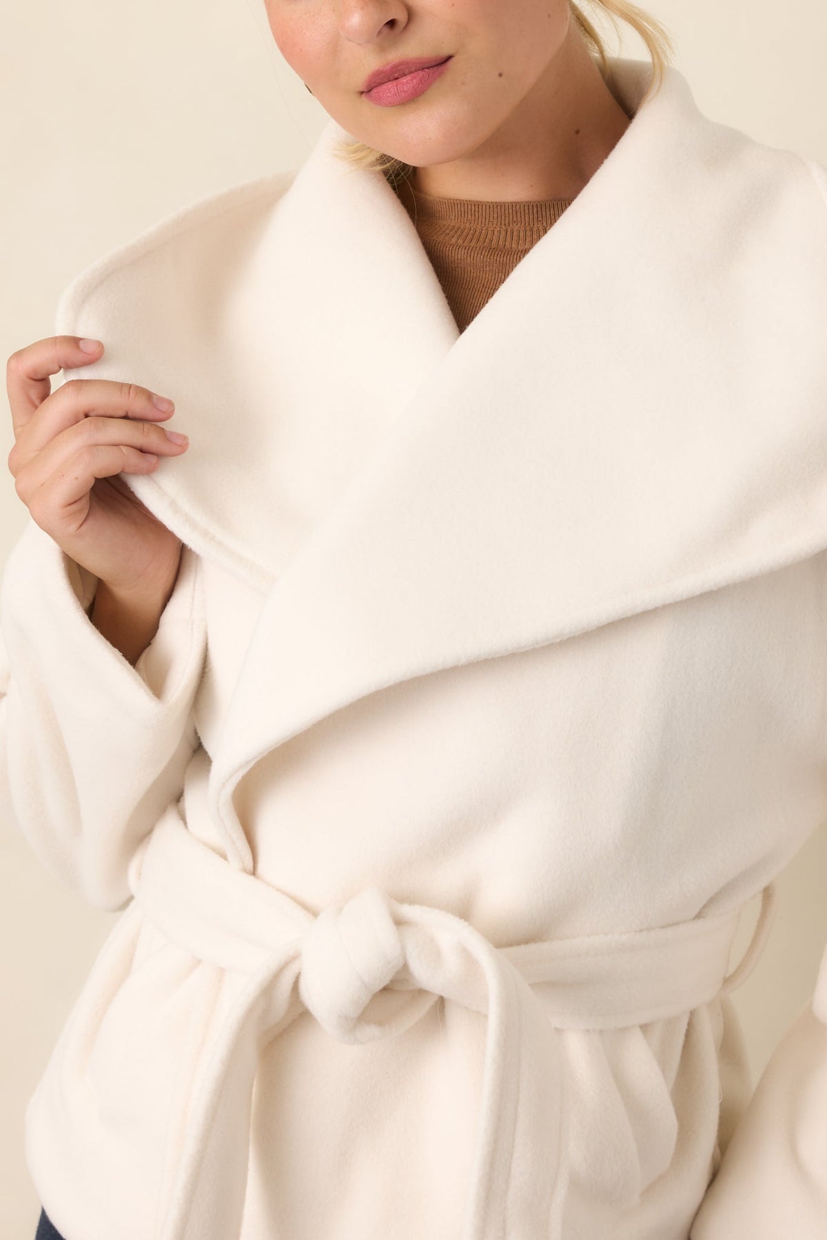 Nicole Ivory Plush Tie Belt Wrap Jacket