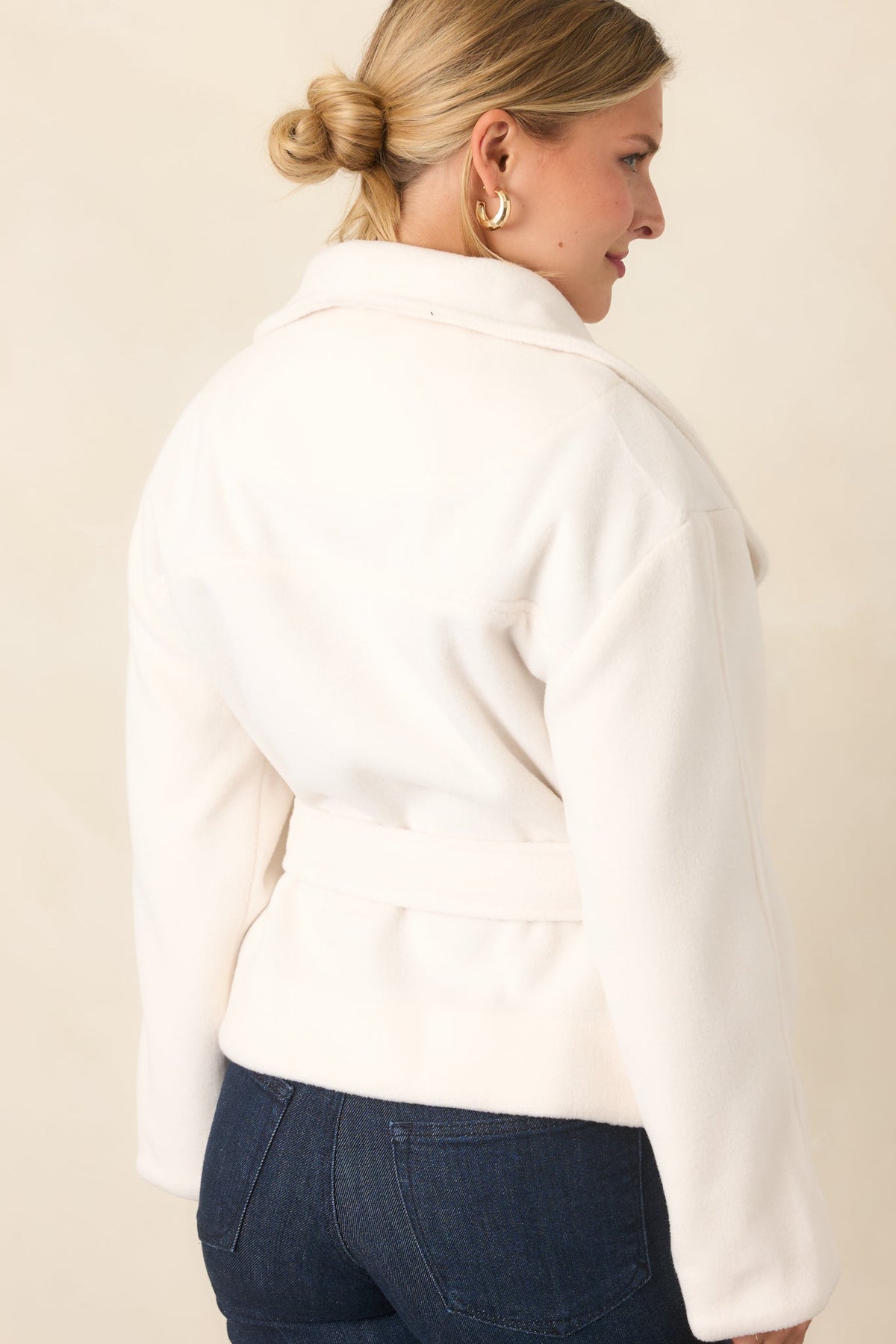 Nicole Ivory Plush Tie Belt Wrap Jacket