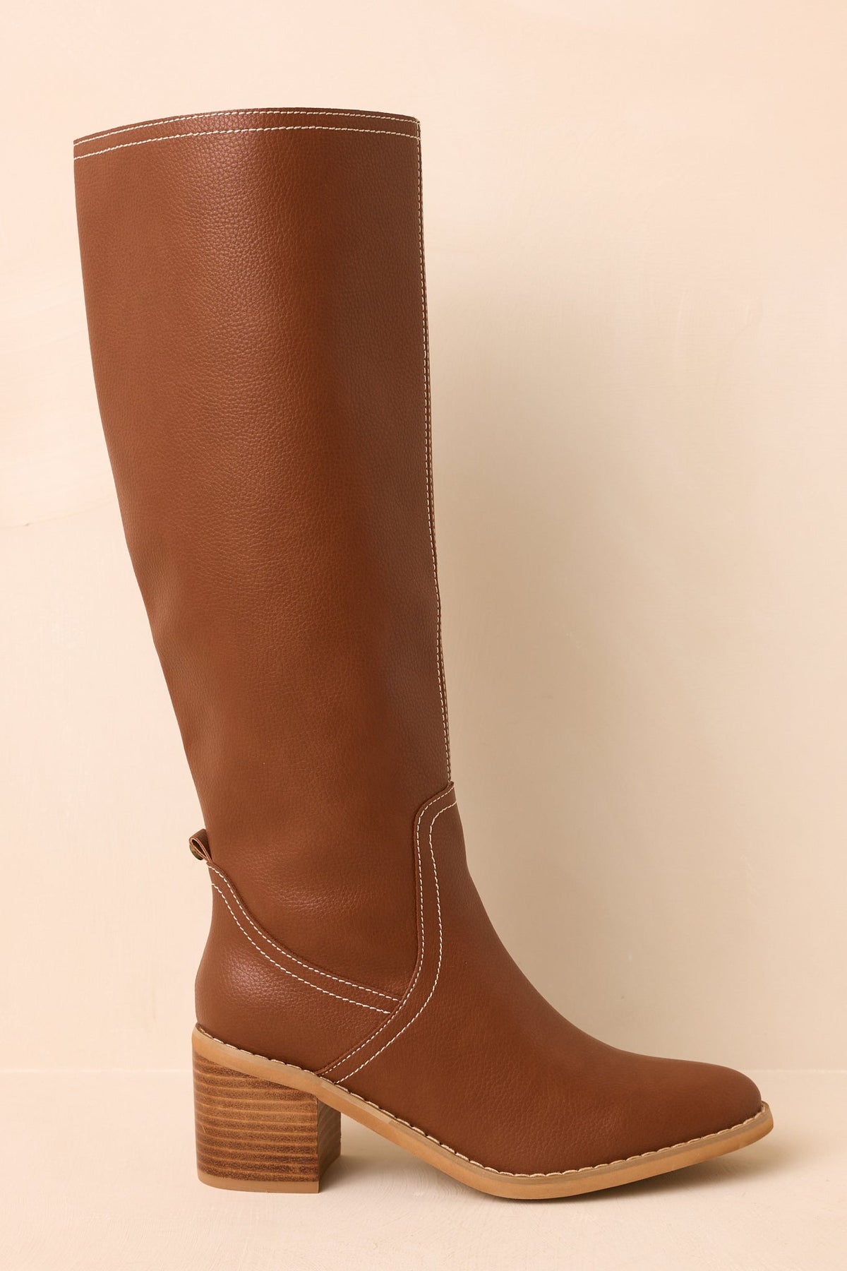 For Good Reason Cognac Textured Faux Leather Knee High Boots