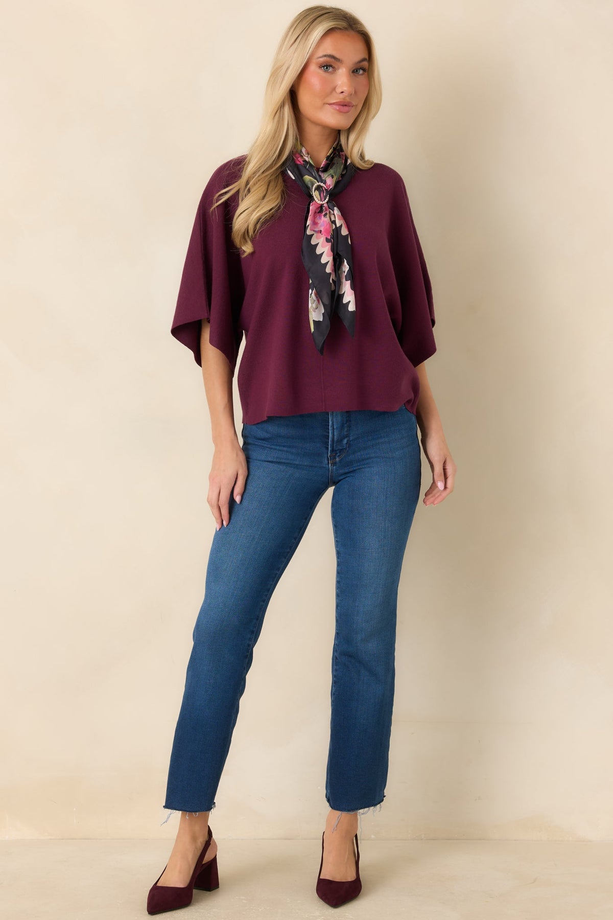 Perfectly Content Merlot Purple Knit Poncho Top