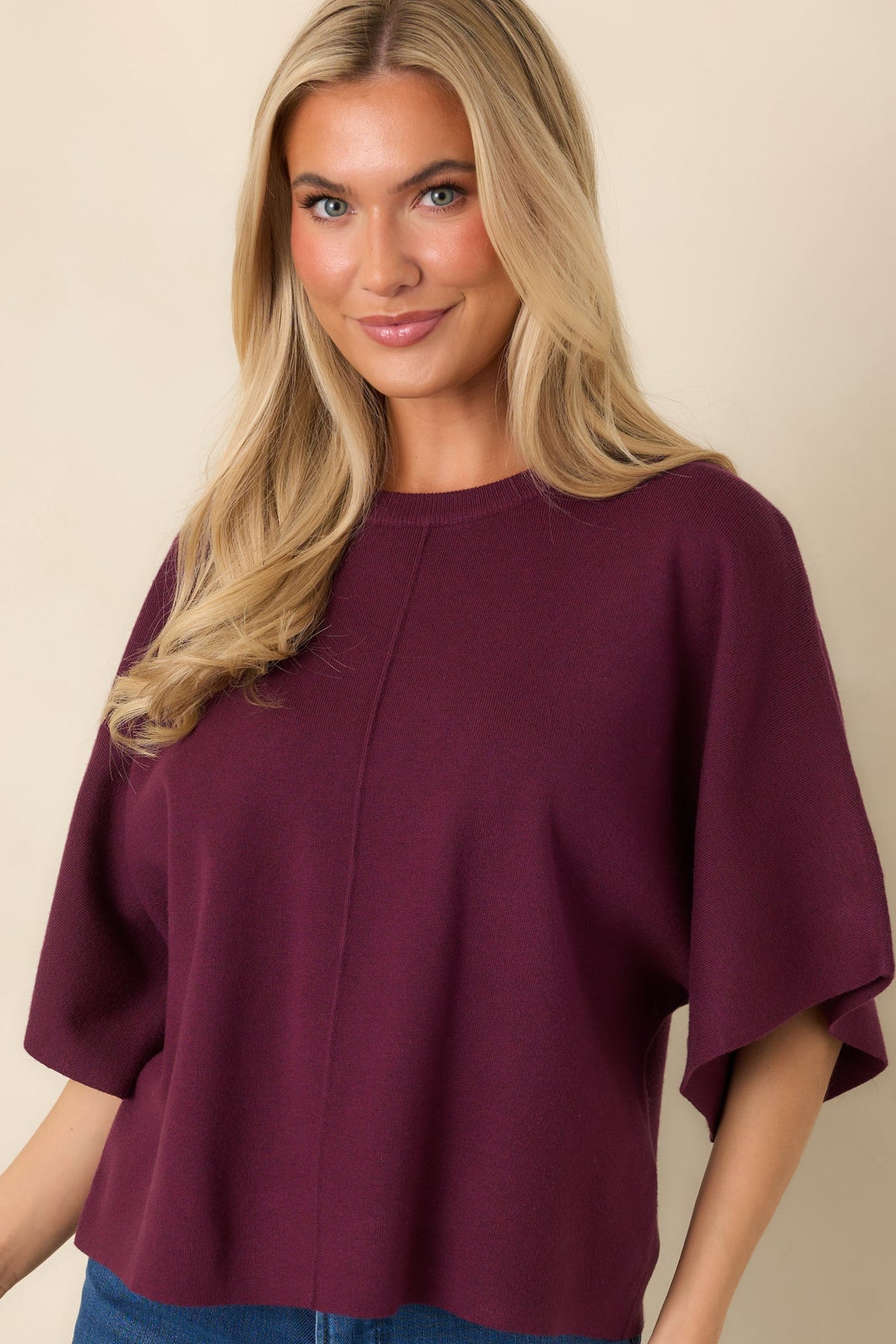 Perfectly Content Merlot Purple Knit Poncho Top