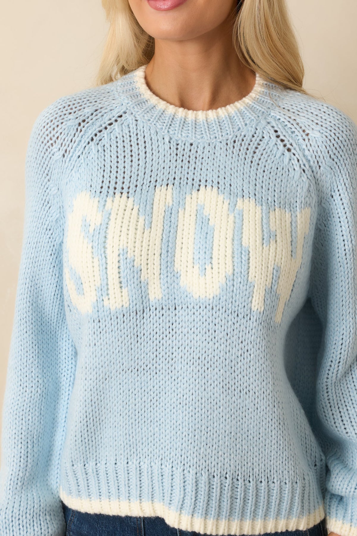 Wishful Thoughts Light Blue Knit Snow Sweater