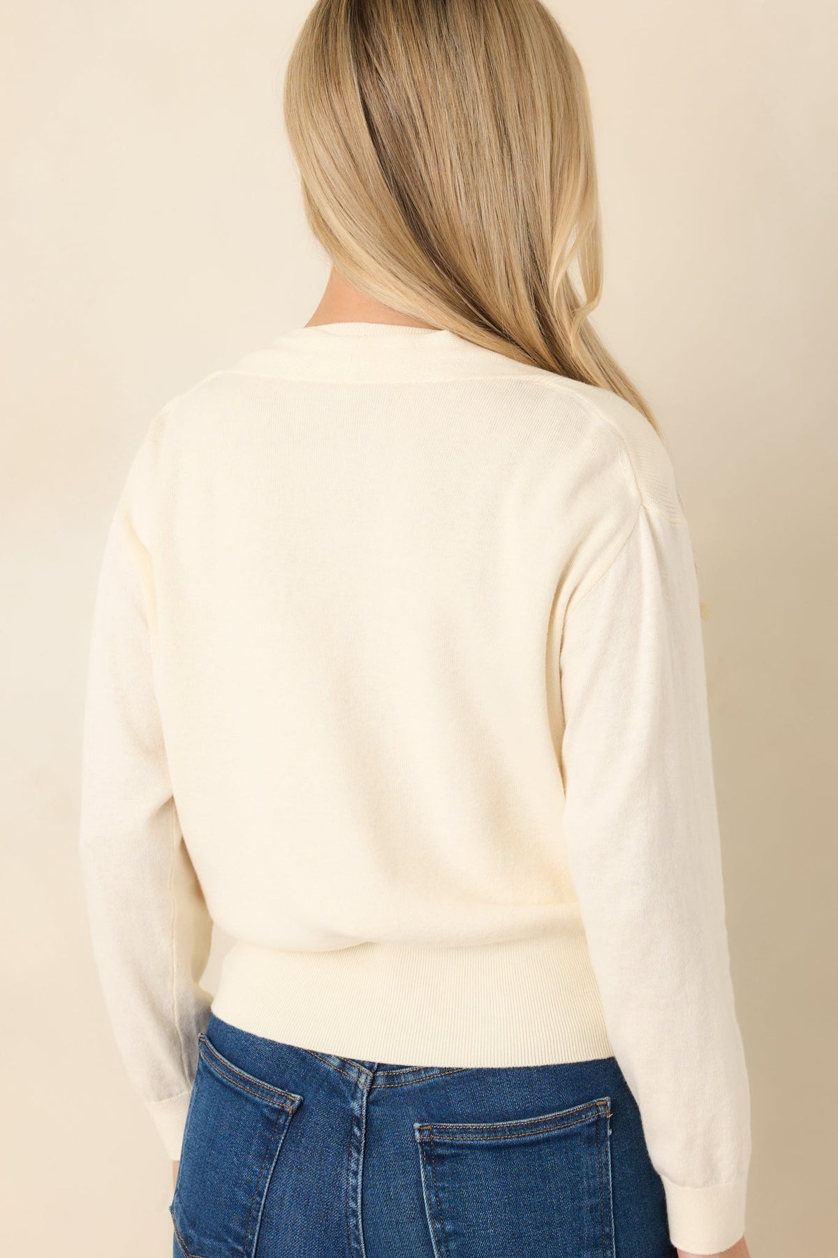 Fine By Me Ivory Cotton Cashmere Blend Twist Front Sweater